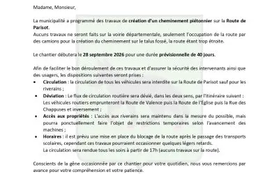 Information Travaux Route de Parisot