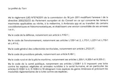 Arrêté préfectoral/plan d’actions contre les ambroisies