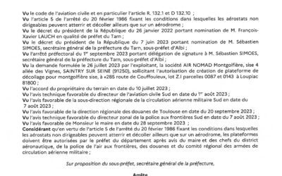 Arrêté préfectoral permanent concernant la création d’une plateforme ballon
